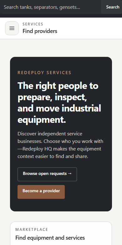 Redeploy Services directory for finding industrial equipment service providers