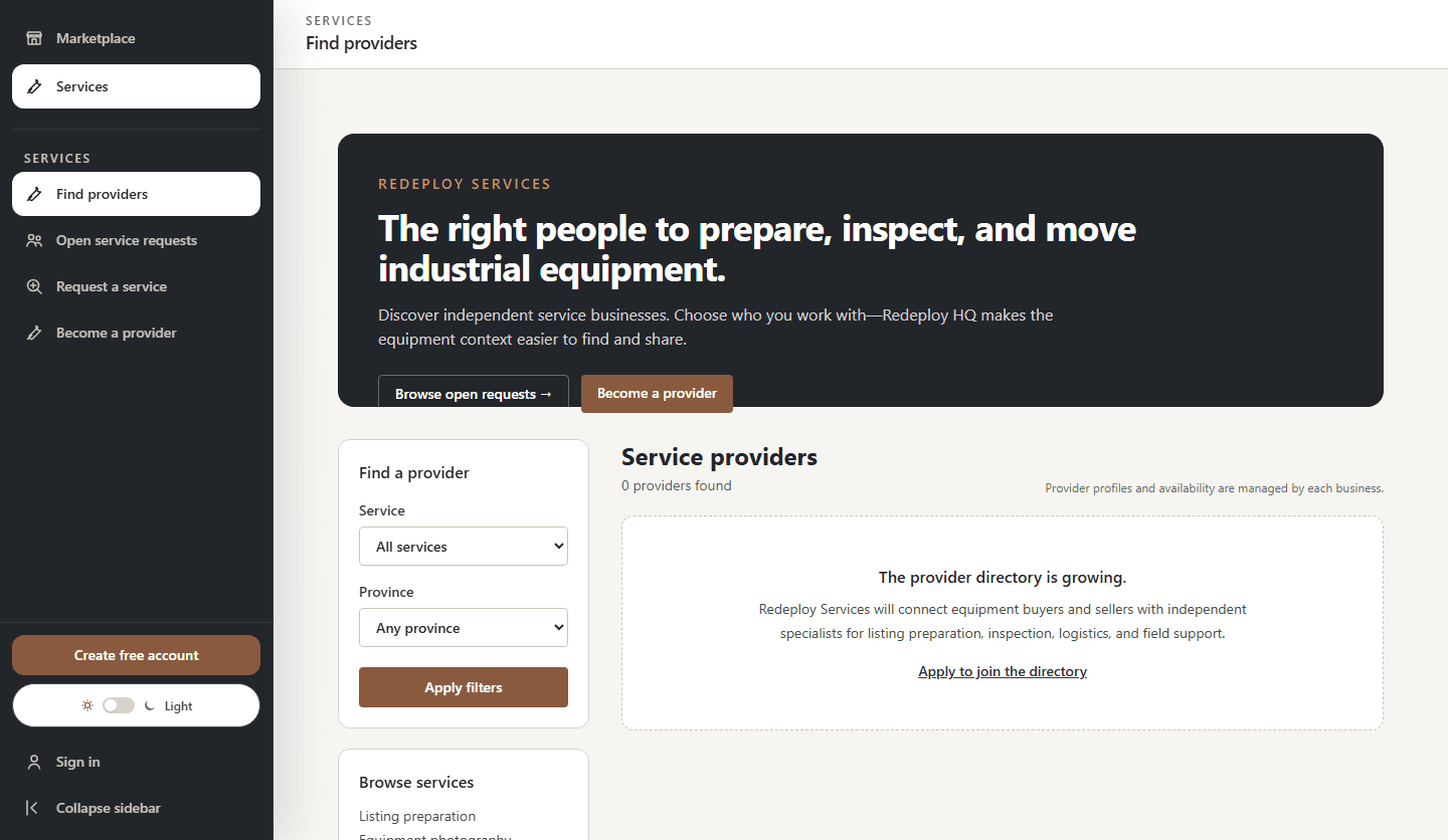Redeploy Services directory for finding industrial equipment service providers